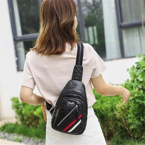 New Casual Women Stripe Chest Bag High Quality Soft Leather Crossbody Bags For Women 2019 Ladies Travel Waterproof Small bag