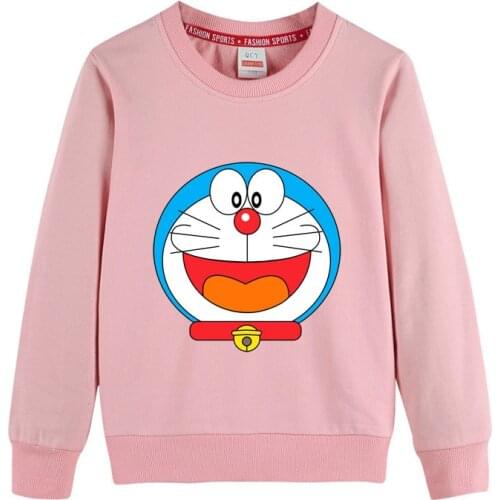 Cute Cartoon Doraemon Print Hooded Sweatshirt Loose Pullover for Boys Girls Kawaii Hoodies