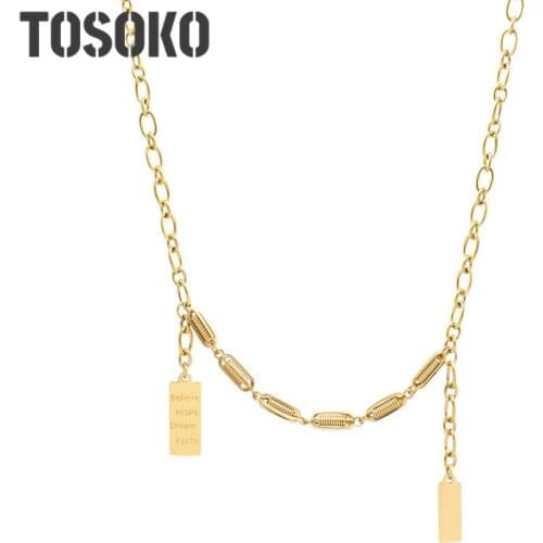 TOSOKO Stainless Steel Jewelry Sweater English Square Brand Pendant Necklace Female Spring Chain Clavicle Chain BSP824