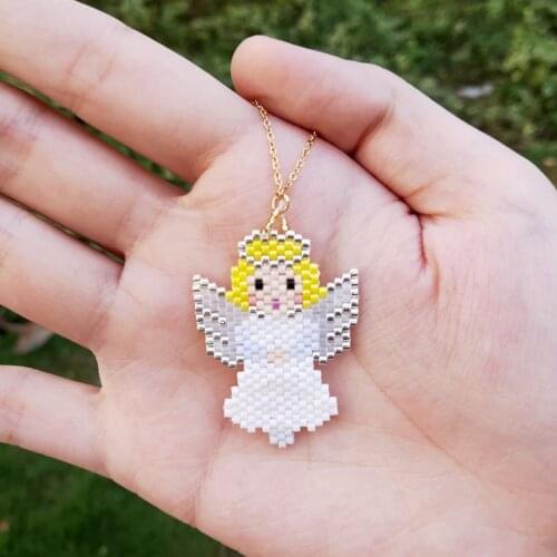 FAIRYWOO Miyuki Angel Jewelry Wing Necklace For Girls Cute Angel Pendant Necklace Fashion Gold Chain Choker For Kid Gifts Sweet