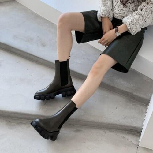 2020 Winter New Leather Women Ankle Boots Fashion High Heel Winter Shoes Woman Casual Footwear Size 33-42