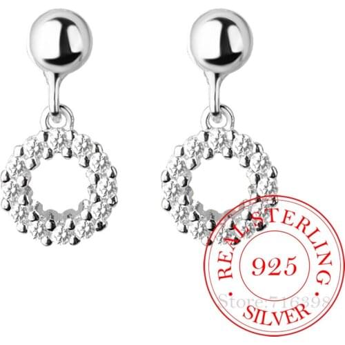 Simple Womens Fashion 925 Sterling Silver Crystal Round Drop Earrings For Girls Wedding Gift Brincos