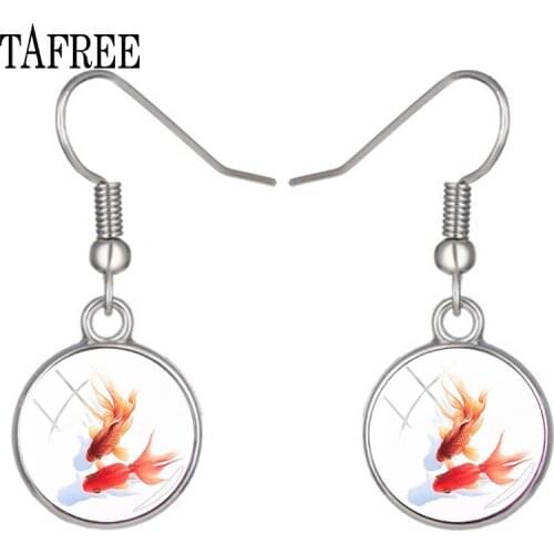 TAFREE Charm Glass Dome Drop Earrings Goldfish colour Jewelry Fish Tank Fish Bowl Art Photo Gifts for women Jewelry QF837