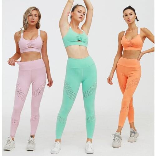2 Piece Set Women Female Summer Gym Set Sports Bras Top Yoga Leggings Workout Sportswear Womens Suit Tracksuit 2020 Yoga Sets