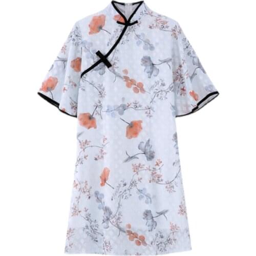 Plus Size M-4XL 2021 Elegant Summer Short Sleeve Qipao Dress for Women Chinese Modern Cheongsam Party Casual Traditional Clothes