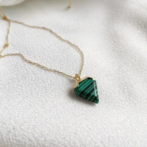 WTLTC 925 Sterling Sliver Triangle Malachite Chokers Necklaces Femme Chain Charm Choker Minimalist Green Stone Necklace Gifts