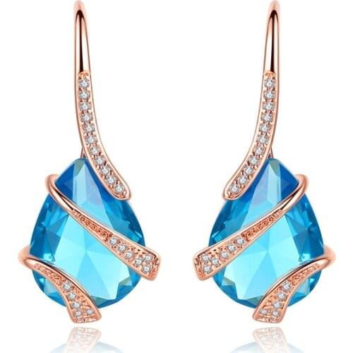 MOONROCY Silver Color Rose Gold Color Crystal Earrings Stud Women Girls Party Jewlery Wholesale Waterdrop Dropshipping Gift