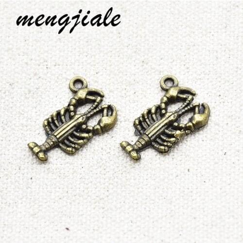 15pcs Wholesale Antique Bronze Crayfish Charms Alloy Metal Shrimp Pendants For DIY Handmade Jewelry Accessories Making 22*15mm