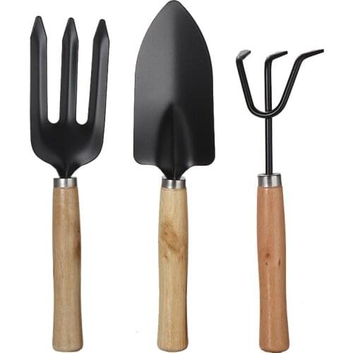 3Pcs Mini Shovel Rake Set Potted Planting Tool Shovels Spade Rake Gardening Cultivator Fork Trowel Shovels Claw Wood Handle