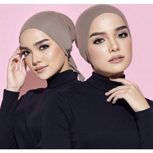 H402 Various colors modal jersey soft underscarf muslim hats headband inner hats islamic small hats solid color bonnet