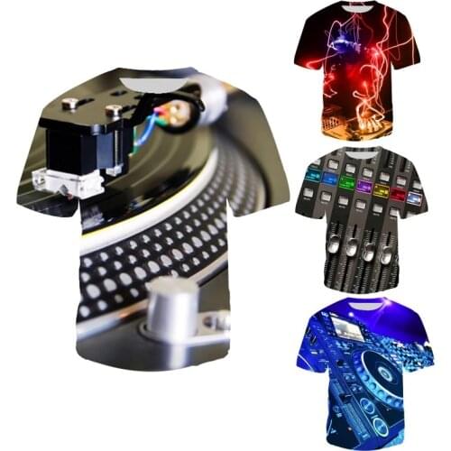 Fashion Mens Technics Turntable DJ Music Audio Funny 3D Print Casual T-Shirt