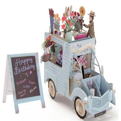 3D Pop Up Flowers Car Greeting Cards Thank You Card Valentine Anniversary Birthday Party Invitations Card Paper Craft