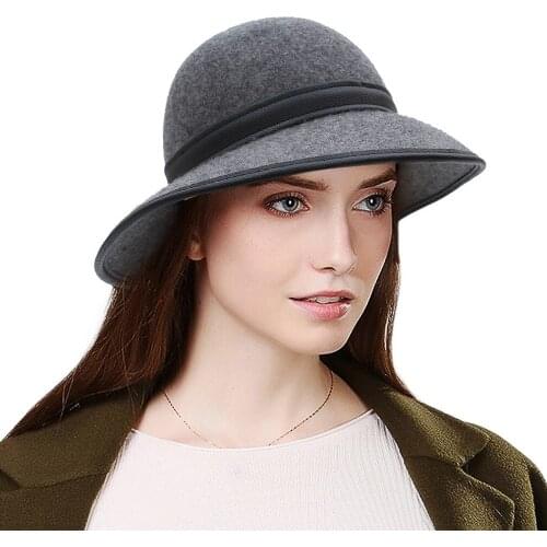 Spring Dome Fedoras Hat Women Wool British Retro PU Leather Decoration Fedora Cap Ladies Church Party Banquet Elegant Hats H7230