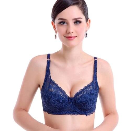 TFSCLOIN Women 3/4 Cup Sexy Bra Floral Lace Embroidery Underwear Ladies Plus size Push Up Padded Breathable Bra Black Red Bh