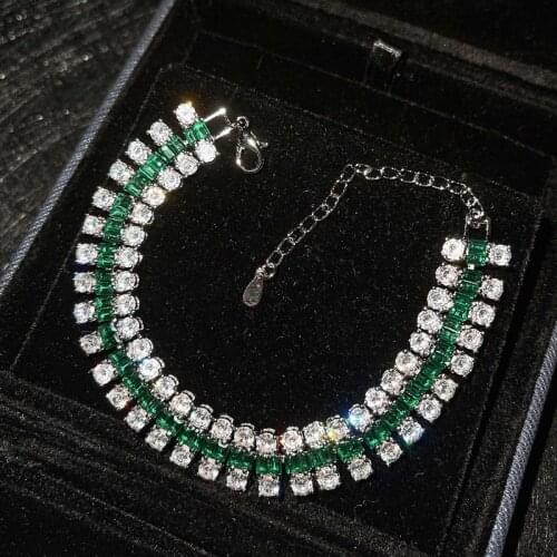 High Grade Bracelet Luxury Inlay Full Multi Layer Green/White Shiny Zircon 925 Silver Vintage Jewelry For Women Wedding Party