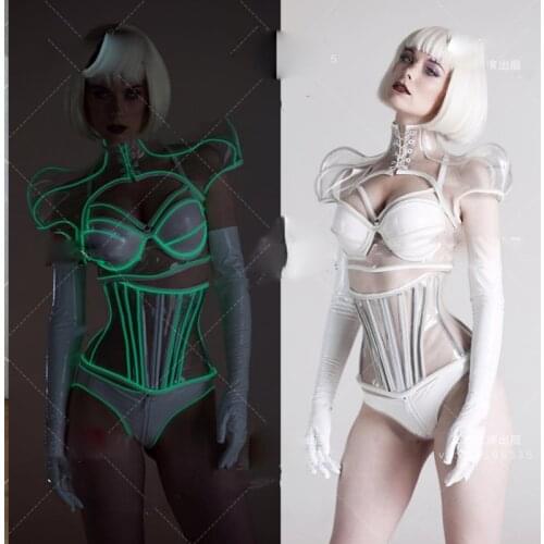 Women Tpu transparent led armor bar dance team ds singer dj nightclub gogo costume light up stage suit 5.0