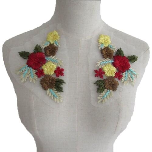 Multicolor colorful embroidery garment fabric decoration DIY lace sewing ladies jacket applique accessories 1 pair for sale