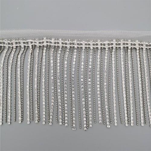1 yard 9cm wide Glitter Silver Tassel Rhinestone Chain Fringe Beaded Metal Strass Trim Banding Crystal for Dress Decoration