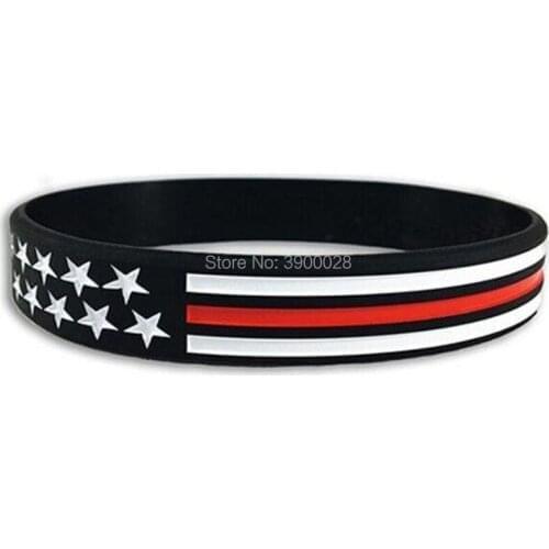 100pcs Thin Red line with america USA flag silicone wristband bracelet free shipping by ePacket