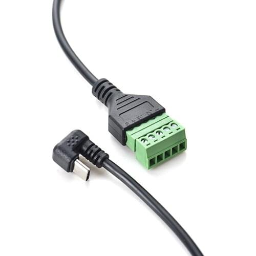 180 Degree Up Right Angle USB 3.1 Type C Male to 5P green wiring pluggable terminal adapter extension cable