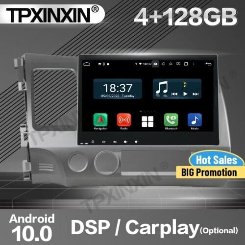 128G Carplay Car Radio 2 Din Stereo Receiver Android 10 For Honda Civic 2006-2009 2010 2011 GPS Player Audio Recorder Head Unit
