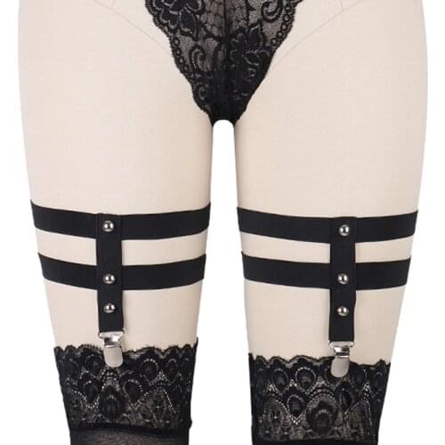 Punk Pole Dance Bondage Harness Leg Garters Rave Stocking Belt Body Harness Harajuku Fetish Gothic Garter Belt Metal Clips