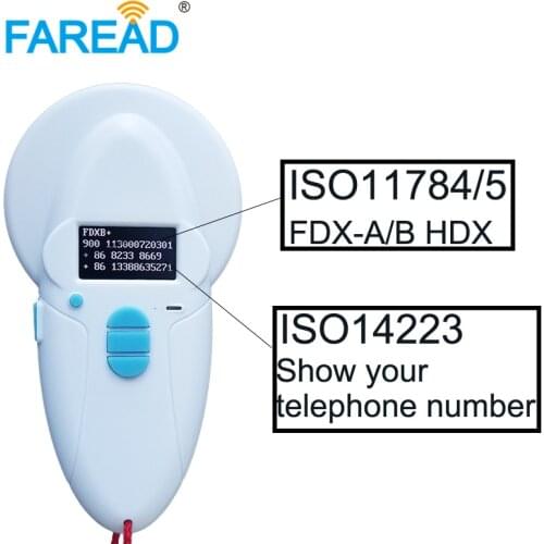 Free Shipping x1pc Bluetooth animal chip scanner + x60pcs 134.2Khz RFID injector Glass tag 1.25*7mm Microchip for animal