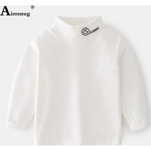Aimsnug Fashion T-shirt Kids Unisex Mock Neck Long Sleeve Tees Shirt Children Boys Girls Casual Shirt 2021 Autumn Leisure Tops
