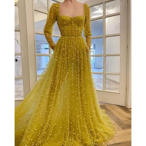 Elegant Formal Pearls Evening Dresses Long Dubai Backless Prom Dresses Woman Party Night Arabic Haute Couture Gowns Vestidos
