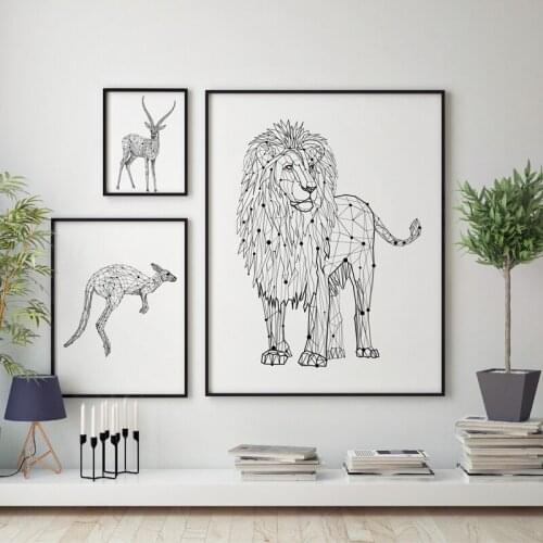 Geometric Animals Deer Print Poster Lion Wall Pictures Home Decor , Hand Drawn Abstract Horse Canvas Painting Art Decoration