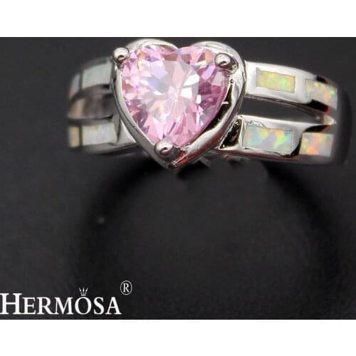 Hermosa Heart Kunzite Mystic Fire Australia Opal Ring Size 7 8 Fashion Women Rings R1056 Charm Love Jewelry