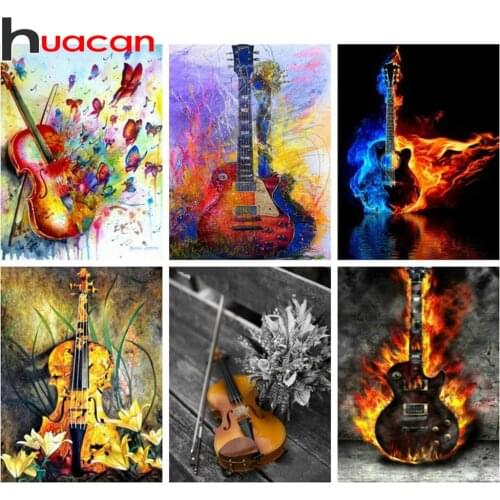 Huacan Full Drill Diamond Painting Guitar Diamond Art Mosaic Violin Embroidery Scenery Home Decor Wall Sticker