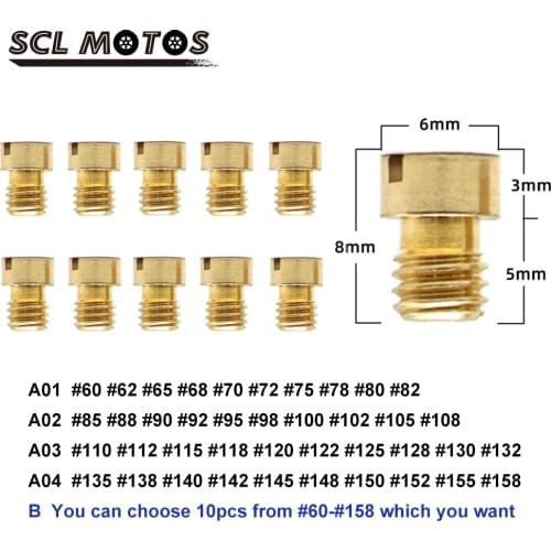 SCL MOTOS 10pcs Motorcycle Carburetor Carb Main Jet Kit For Keihin FCR OKO KOSO PE PWK Carburetor CV CVK CVVD FCR PWK VA VB VE