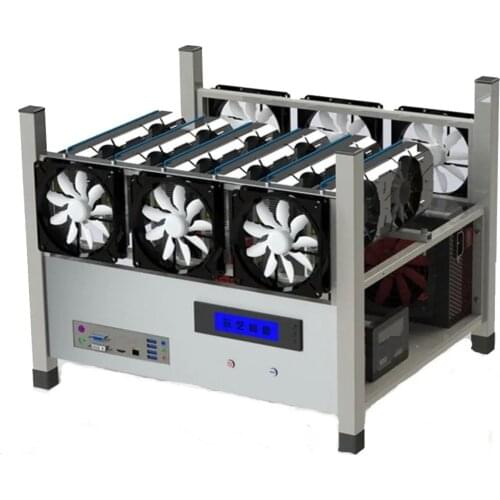 Stackable Ethereum Crypto 6GPU Chassis Rack Open Air Miner Case Computer 6 GPU LCD Mining Rig Frame With 6x Fan Temp Monitor