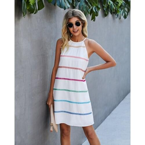 Fashion splice without rainbow ribbon color contrast womans dress