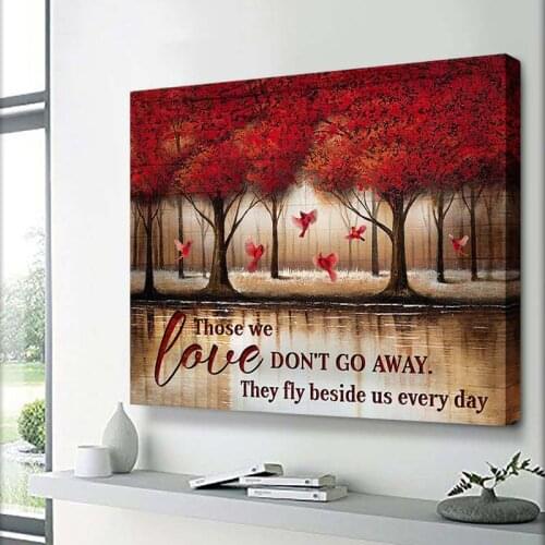 Canvas Wall Art Red Trees and Red Birds Picture Prints on Canvas Landscape Painting Modern Artwork Pictures Unframed