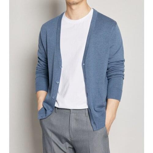 Cardigan male autumn Solid color cardigan knitted fashion brand cardigan cotton casual buttoned cardigan mens sweater