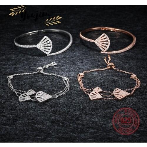 New Womens Zircon 925 Silver Fan Bracelet Light Luxury Fashion Monaco Exquisite Jewelry Gift