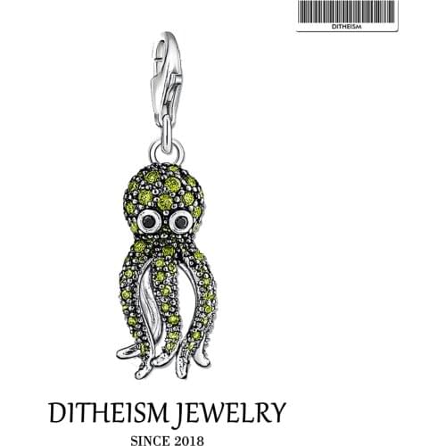 Charms Pendant Green Octopus 925 Sterling Silver Fit Bracelet 2020 New Fine Fashion Jewelry Dazzle Fest Ocean Gift for Women