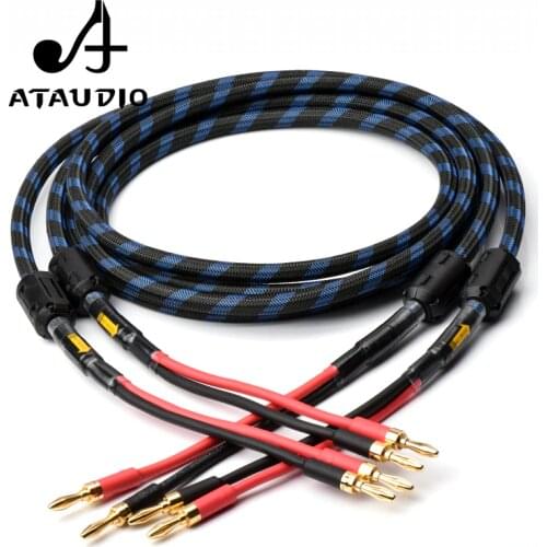 One pair ATAUDIO hifi speaker cable high quality 6n OFC speaker wire with banana plug Y plug