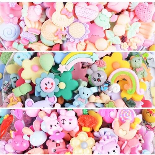 Wholesale Assorted Designs 100pcs Colorful Kawaii Resin Cabochon DIY Accessories Material Bow Clip Elastic Band Charms DIY