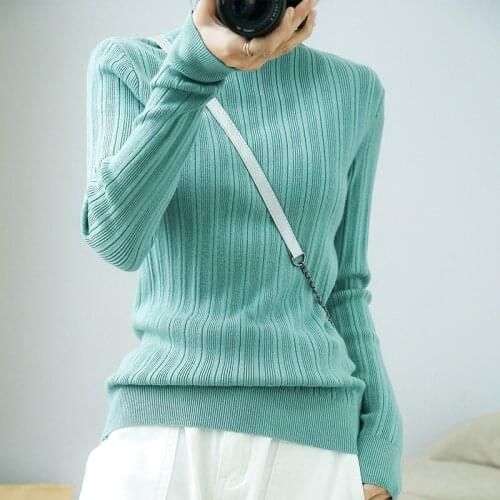 Autumn Winter Basic Pullover Sweater Women Turtleneck Long Sleeve Slim Knitted Tops Korean Striped Top Jumper Cotton Polyester