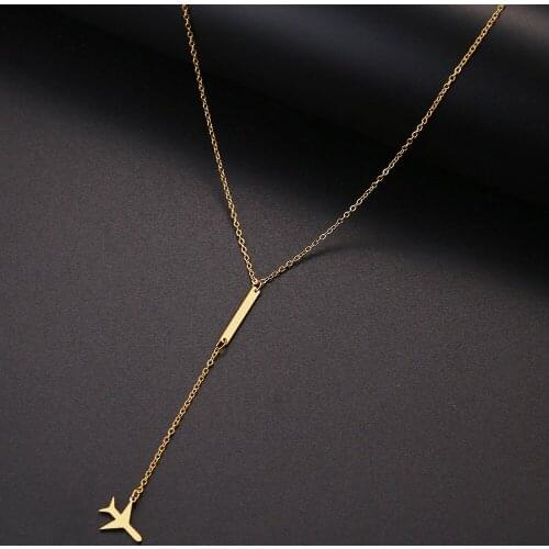 CACANA Stainless Steel Necklac Fashion Aircraft Choker Necklace For Women Pendant On Neck Chocker Stick Metal Chain Jewelry