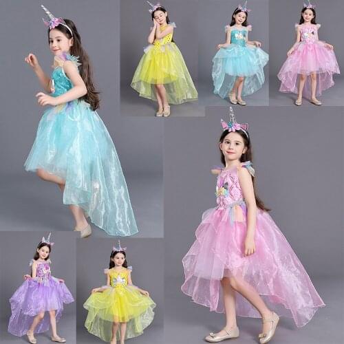 2019 Easter Girls cosplay Unicorn Dress Childrens day Princess Birthday Party elza Dress Kids Halloween christmas Costume+gift