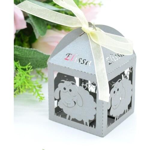 Light silver cut sheep laser cut favor gift box