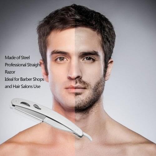Portable Travel Stainless Steel Men Straight Barber Steel Razors Folding Shaving Knife Trimmer With 10pcs Blades Silver