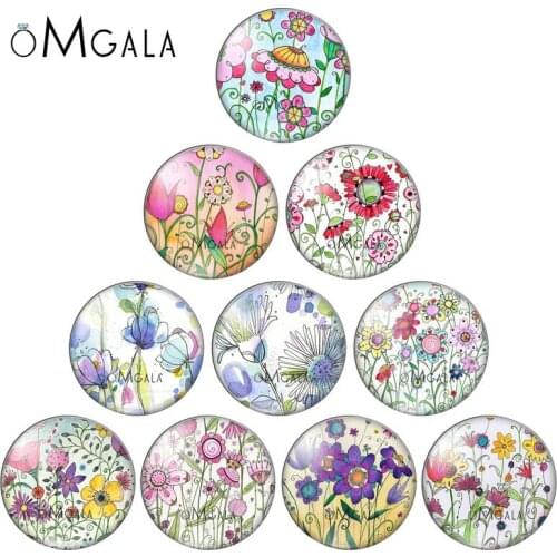 Colorful Art Drawing Flowers Patterns 10mm/12mm/16mm/18mm/25mm Round Photo Glass Cabochon Demo Flat Back Making Findings