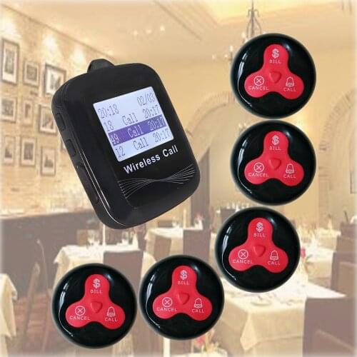 Restaurant Waiter Calling System 1 Watch Receiver +5 Waterproof 3 Keys Pager Transmitter