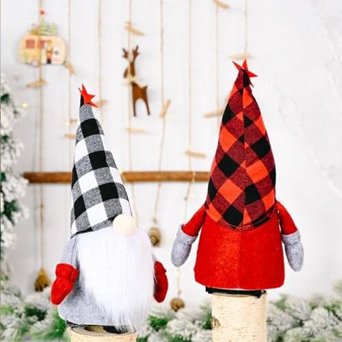 Christmas Decoration Red Black Plaid Hat Electric Doll Rudolph Faceless Doll Decoration Xmas Gifts Ornaments Party Supplies