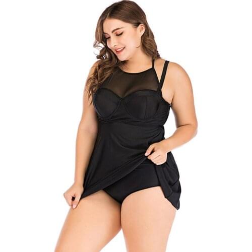 Sexy Womens Two pieces Swimsuits Plus Size Bodysuit Swimwear Vintage Halter Swimming Wear Bathing Suit Beachwear 5XL Solid Black